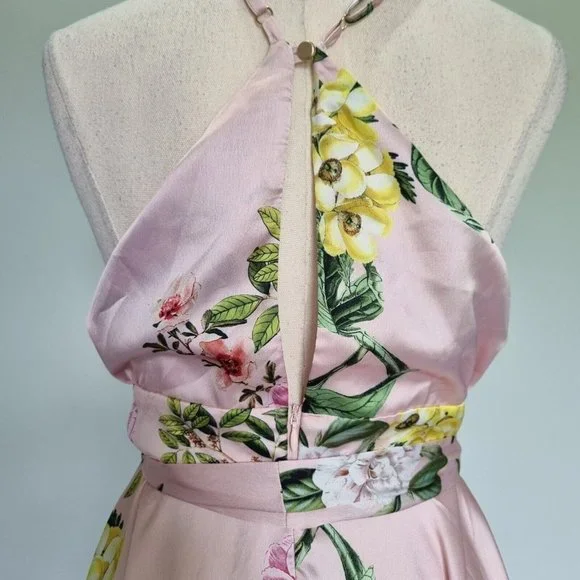 Sheike High Tea Multicolour Floral Cowl Neck Midi Dress with Belt Size 10 - Picture 6 of 9